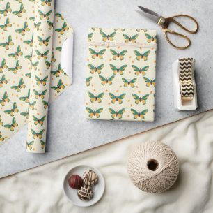Emerald Grönt och Sunny Gult Butterfly Mönster Presentpapper