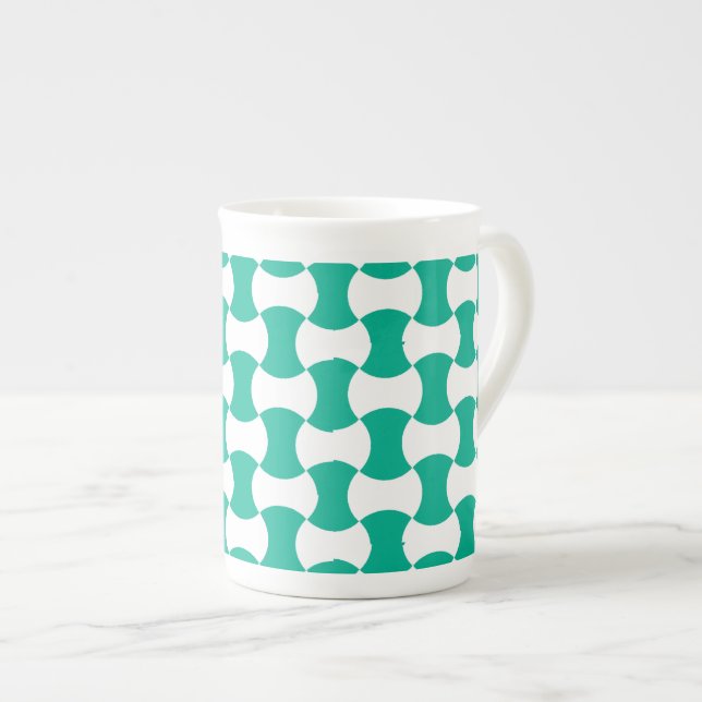 Emerald Grönt och White Geometric Mönster Benporslin Mugg (Framsida höger)