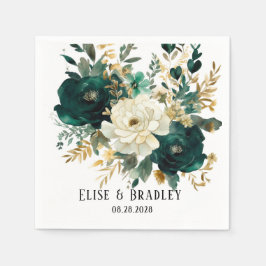 Emerald Grönt och White Guld Peonies Bröllop Pappersservett