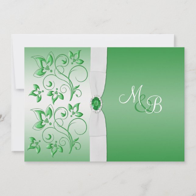 Emerald Grönt och White II Monogram Inbjudan (Framsida)