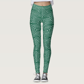 Emerald Grönt och White Maze African Lera Trasa Leggings