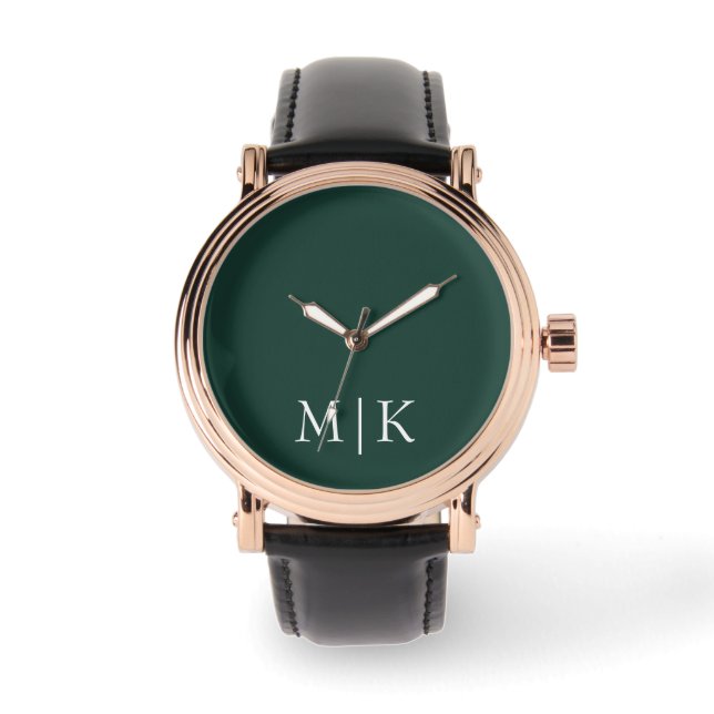 Emerald Grönt och White | Modern Monogram Armbandsur (Framsida)