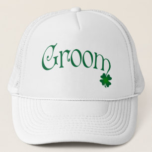 Emerald Grönt och White Shamrock Groom Cap Keps