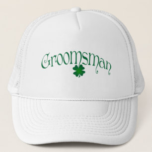 Emerald Grönt och White Shamrock Groomsman Cap Truckerkeps