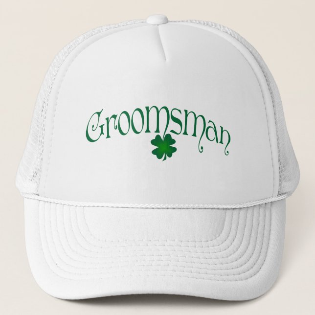 Emerald Grönt och White Shamrock Groomsman Cap Truckerkeps (Framsida)
