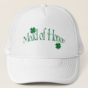 Emerald Grönt och White Shamrock Maid of honor Cap Keps