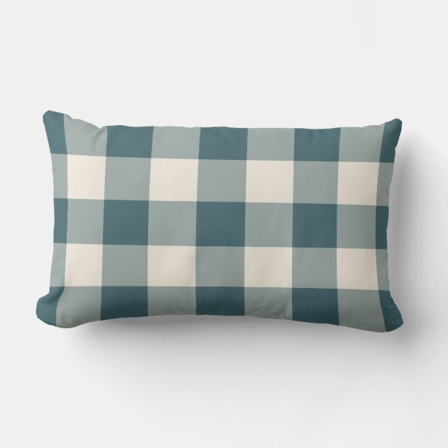 Emerald Grönt Off-White Gingham Mönster Checkered Lumbarkudde (Framsida)