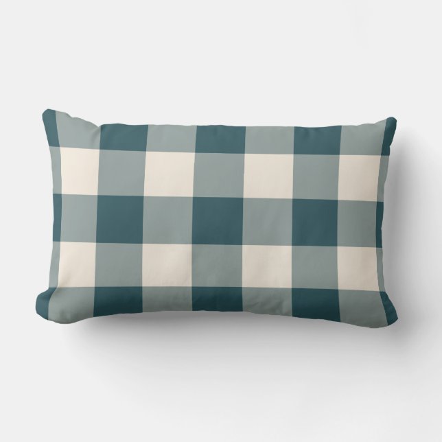 Emerald Grönt Off-White Gingham Mönster Checkered Lumbarkudde (Framsida)