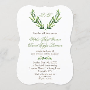 Emerald Grönt Olive WAN Monogram Bröllop Inbjudningar