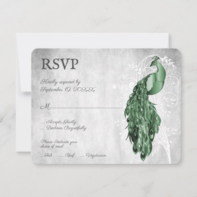 Emerald Grönt Peacock Bröllop OSA Card Kort (Framsida)