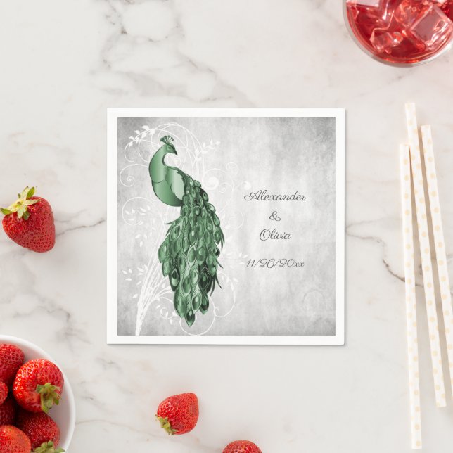 Emerald Grönt Peacock Möhippa Napkins Pappersservett (Insitu)