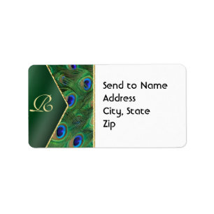 Emerald Grönt Peacock Monogram-adressetikett Adressetikett