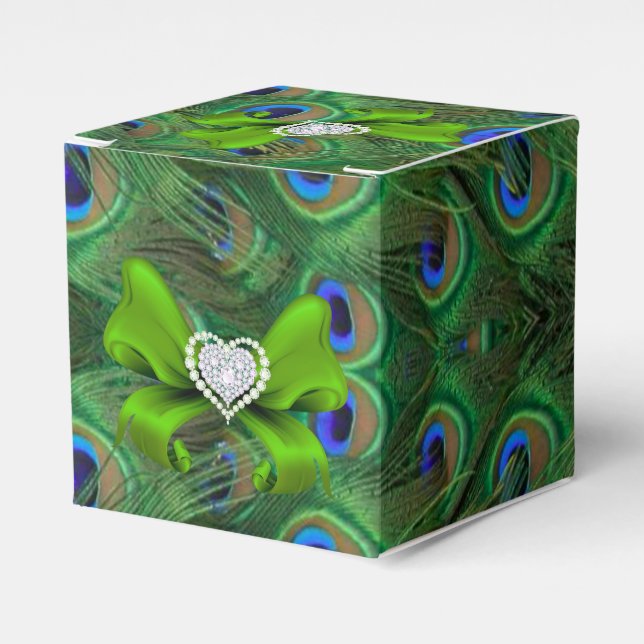 Emerald Grönt Peacock Wedding Favor Box Presentaskar (Framsidan Sidan)