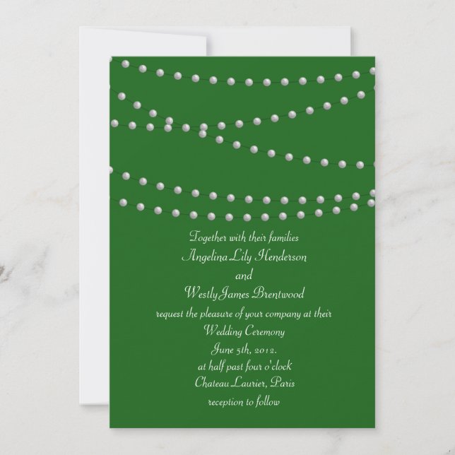 Emerald Grönt Pearls Wedding bjudning Inbjudningar (Framsida)