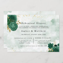 Emerald Grönt Peony Guld Glitter Rehearsal Dinner