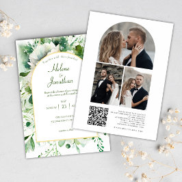 Emerald Grönt Photo QR Code Blommigt Bröllop Inbjudningar