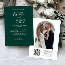 Emerald Grönt Photo QR Code Bröllop Inbjudningar