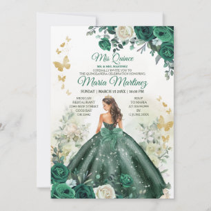 Emerald Grönt Princess Blommigt Mexican Mis Quince Inbjudningar