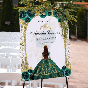 Emerald Grönt Princess Blommigt Quinceañera Birthd Poster