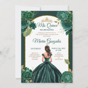 Emerald Grönt Princess Blommigt Quinceañera Inbjudningar
