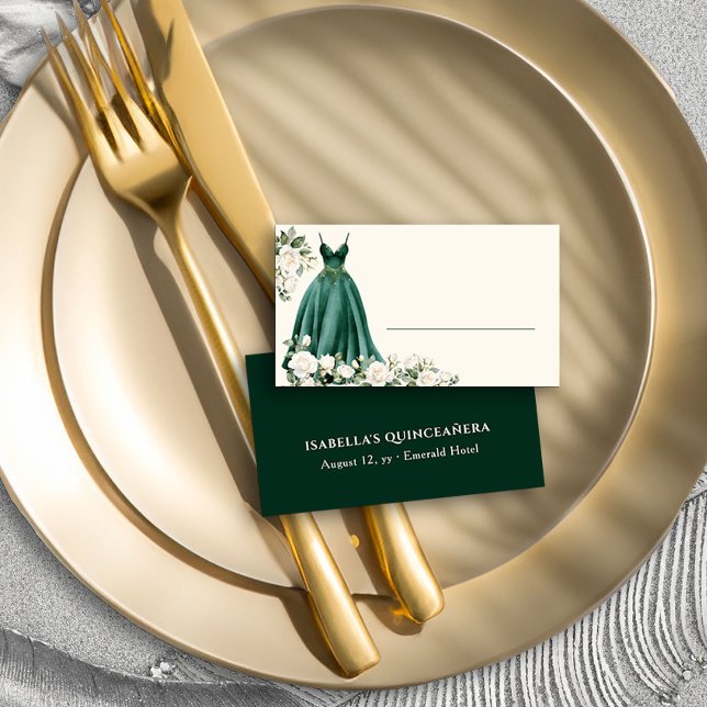 Emerald Grönt Princess Dress Personlig Placeringskort (Personalized Place Cards from the Princess Dress and Roses Collection by Darling & May)
