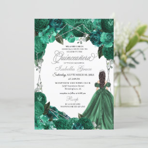 Emerald Grönt Princess Dress Tiara Quinceanera Inbjudningar