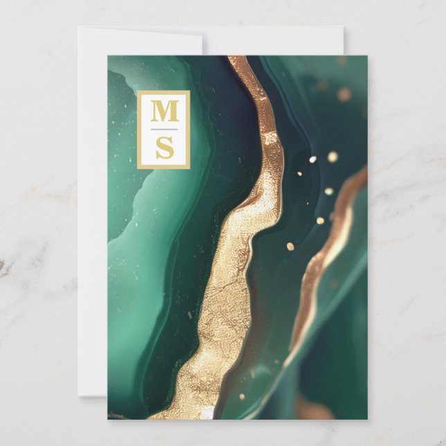 *~ Emerald Grönt QR Initialer AR66 OSA Bröllop Inbjudningar (Framsida)