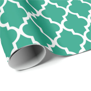 Emerald Grönt Quatrefoil Tiles Mönster Presentpapper