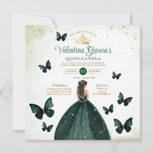 Emerald Grönt Quinceañera 15 Anos Flowers Guld Inbjudningar