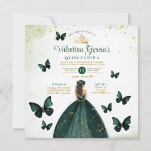 Emerald Grönt Quinceañera 15 Anos Flowers Guld Inbjudningar