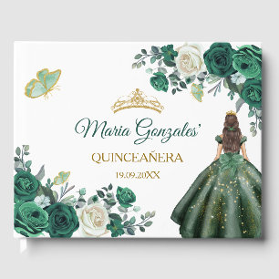 Emerald Grönt Quinceañera Blommigt Guest Bok