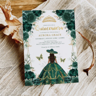 Emerald Grönt Quinceañera Charro Dress Mis Quince Inbjudningar