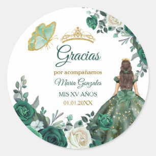 Emerald Grönt Quinceañera Favor Tack Gift Märkre Runt Klistermärke