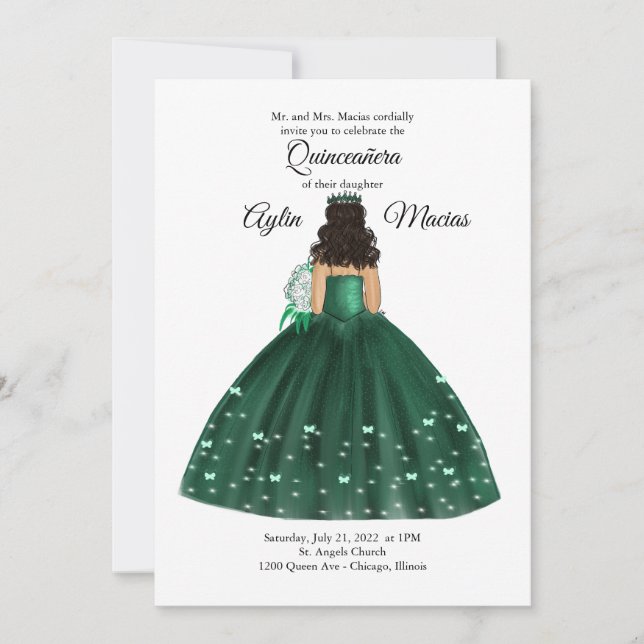 Emerald Grönt Quinceanera Gown   Inbjudningar (Framsida)