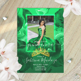 Emerald Grönt Quinceanera Guld Tiara-inbjudan Inbjudningar