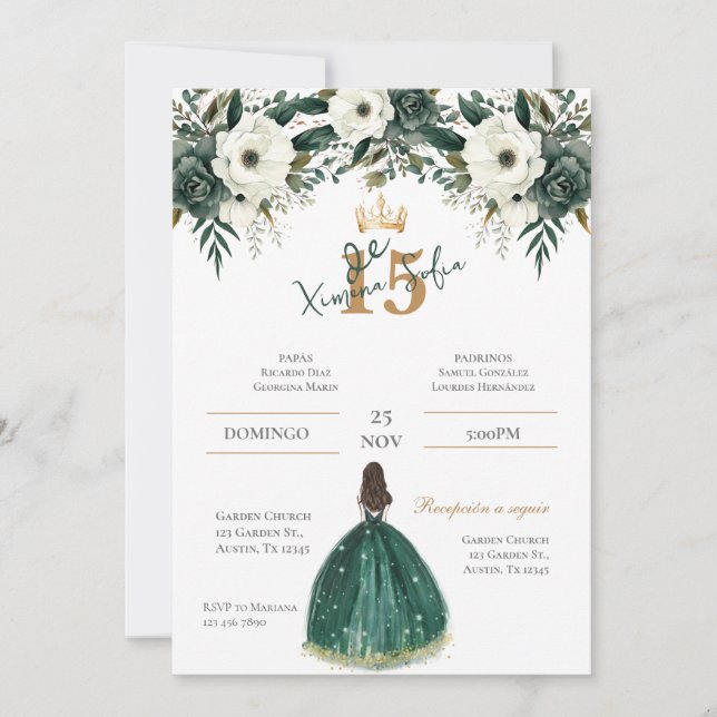 Emerald Grönt Quinceanera-inbjudan Inbjudningar (Framsida)