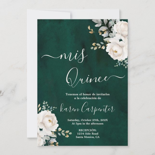 Emerald Grönt Quinceanera-inbjudan Inbjudningar (Framsida)