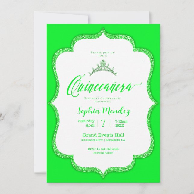 Emerald Grönt Quinceanera-inbjudan Inbjudningar (Framsida)