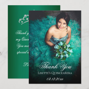 Emerald Grönt Quinceanera Lägg till bild Personlig Tack Kort