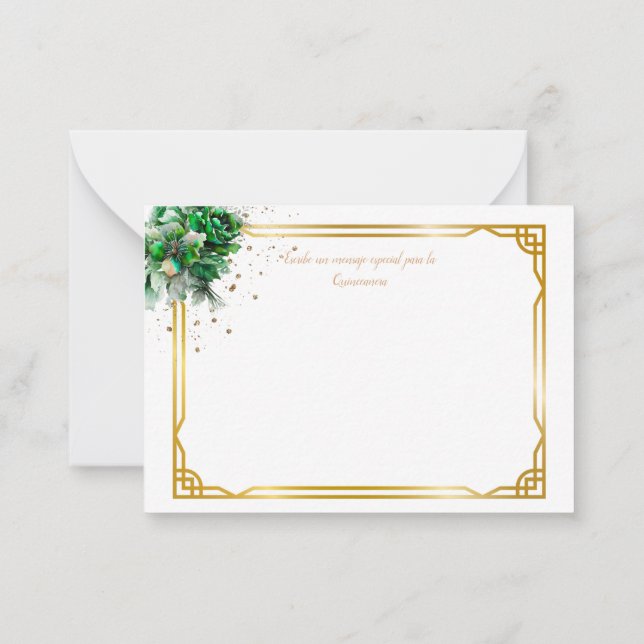 Emerald Grönt Quinceañera Lluvia de Sobres Note Ca Anteckningskort (Baksida)