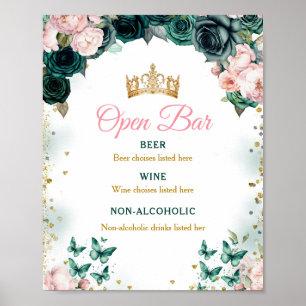 Emerald Grönt Quinceañera Open Pub Rosa Blommigt Poster
