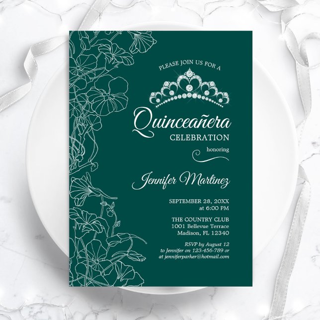 Emerald Grönt Quinceanera Party Inbjudningar (Skapare uppladdad)