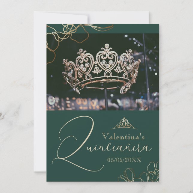Emerald Grönt Quinceañera - tack för din kortmall Inbjudningar (Framsida)