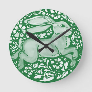 Emerald Grönt Rabbit Bunny Cottagecore Folk Rund Klocka