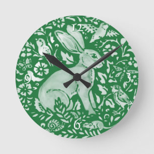 Emerald Grönt Rabbit Bunny Woodland Cottagecore Rund Klocka