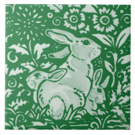 Emerald Grönt Rabbit Mamma Family Chinoiserie Blom Kakelplatta