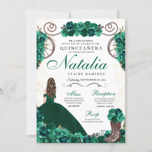 Emerald Grönt Ranchero Princess Dress Quinceanera Inbjudningar