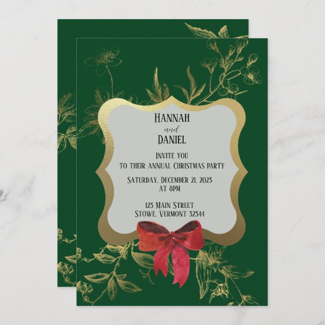 Emerald Grönt Red Bow-Julfesten Inbjudningar (Fram/baksida)