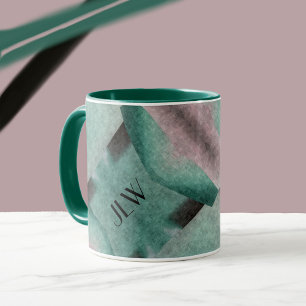 Emerald Grönt Ro Art Deco Abstrakt med Initialer Mugg