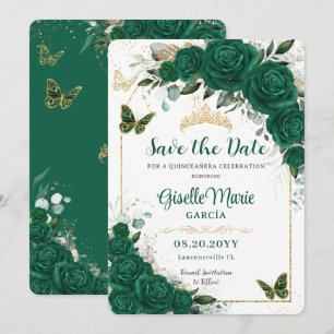 Emerald Grönt Ro Blommigt Quinceañera Butterflies Spara Datumet